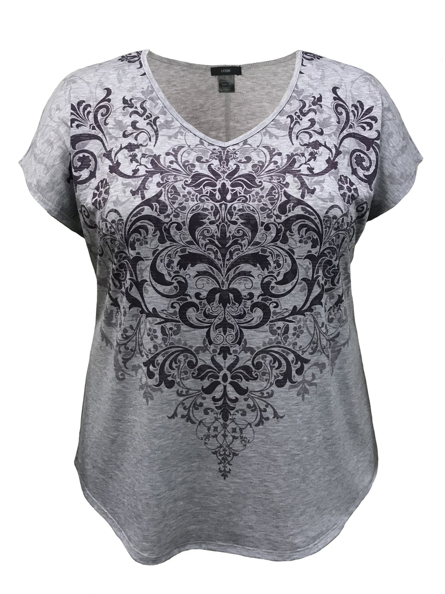 Women and Plus Size Paisley Print V-Neck Dolman Short Sleeve