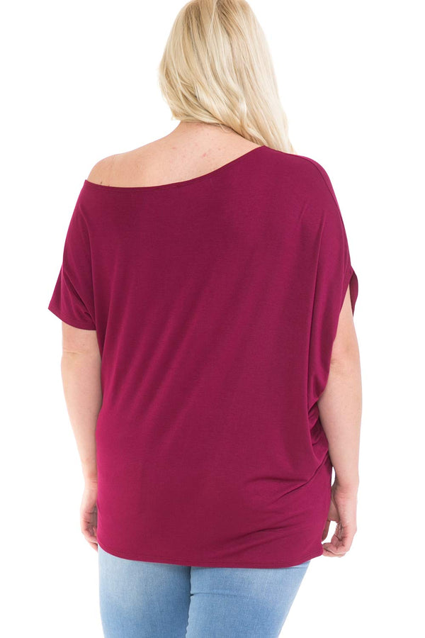 Plus Size Off Shoulder Short Sleeve Wide Round Neck Cover-Up
