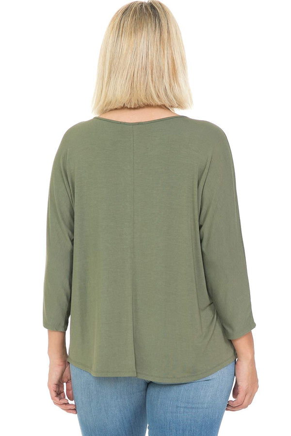 Plus Size Studded 3/4 Sleeve Dolman Top