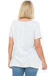 Women and Plus Size Multi. Floral High-Low Hem V Neck Short Sleeve Print Top