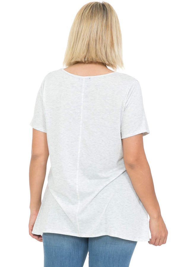 Women and Plus Size Multi. Floral High-Low Hem V Neck Short Sleeve Print Top