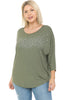 Plus Size Studded 3/4 Sleeve Dolman Top