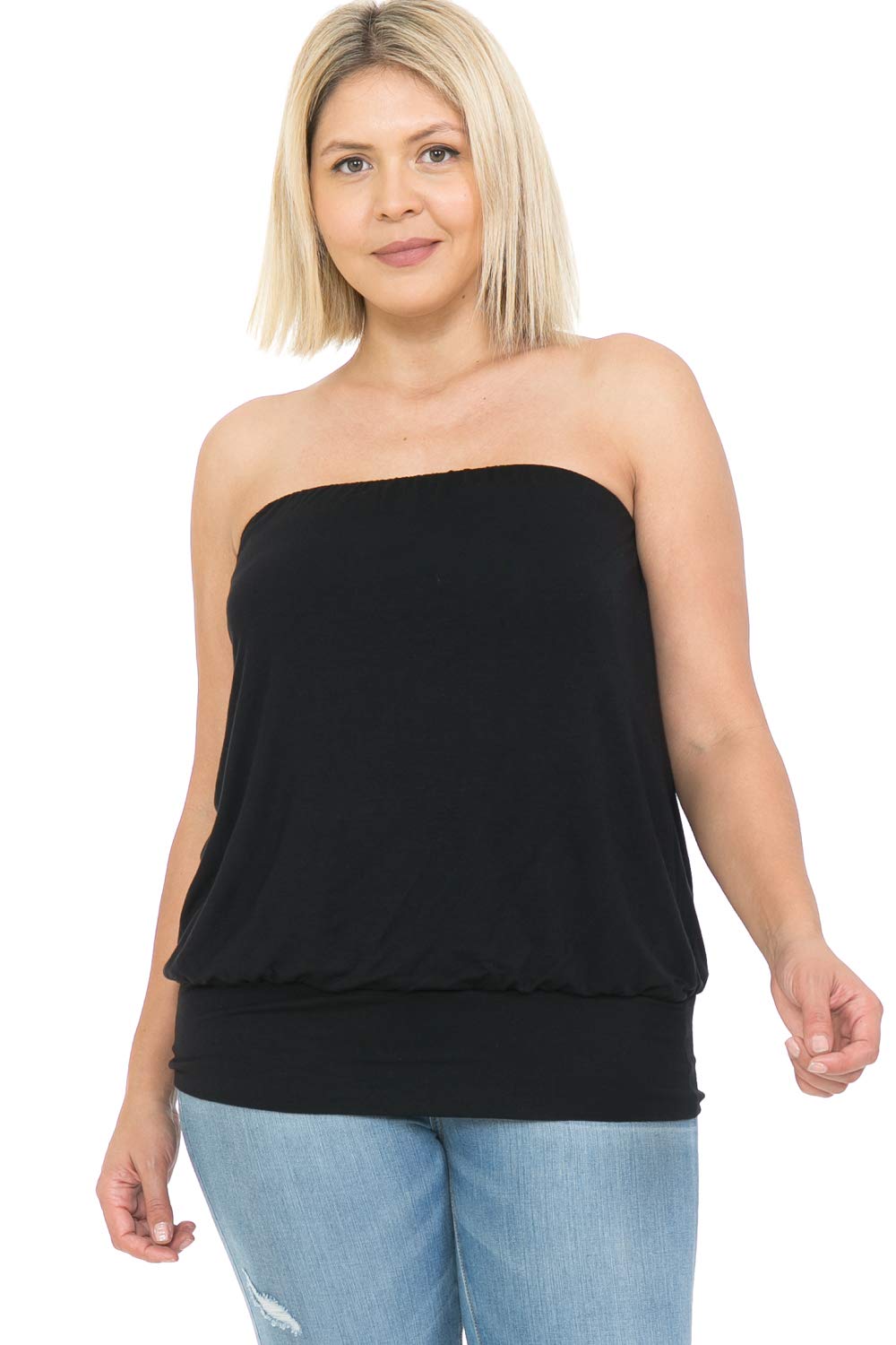 Women and Plus Size Solid Blouson Tube Top | Leebe