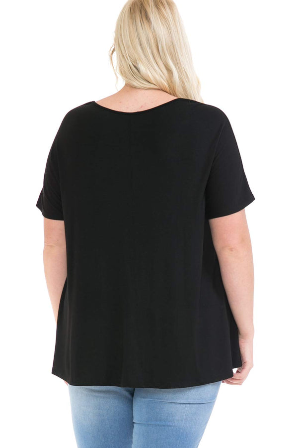 Plus Size Solid Short Sleeve Swing Top