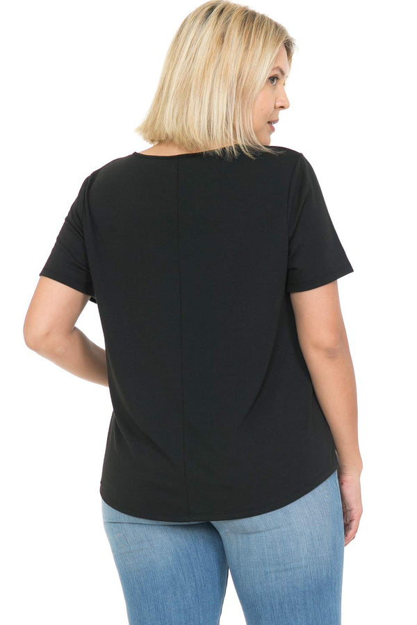 Plus Size Solid Crew Neck Short Sleeve Heather Top