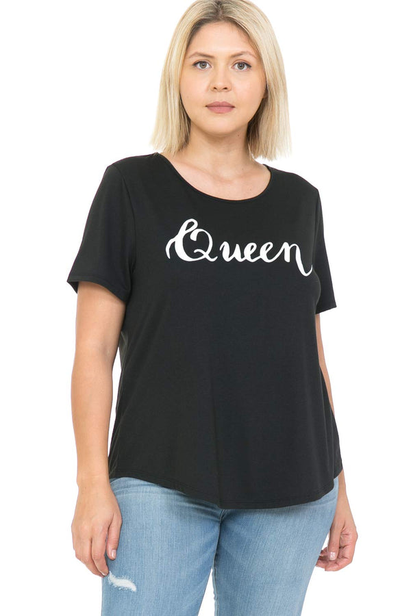 Plus Size Solid Crew Neck Short Sleeve Heather Top