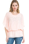 Women and Plus Size Tank Attached Floral Printed Elastic Waist Chiffon Poncho