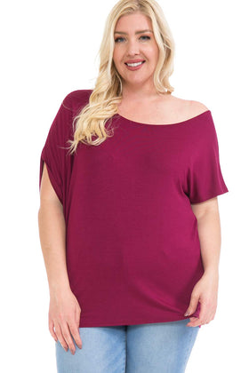 Plus Size Off Shoulder Short Sleeve Wide Round Neck Cover-Up