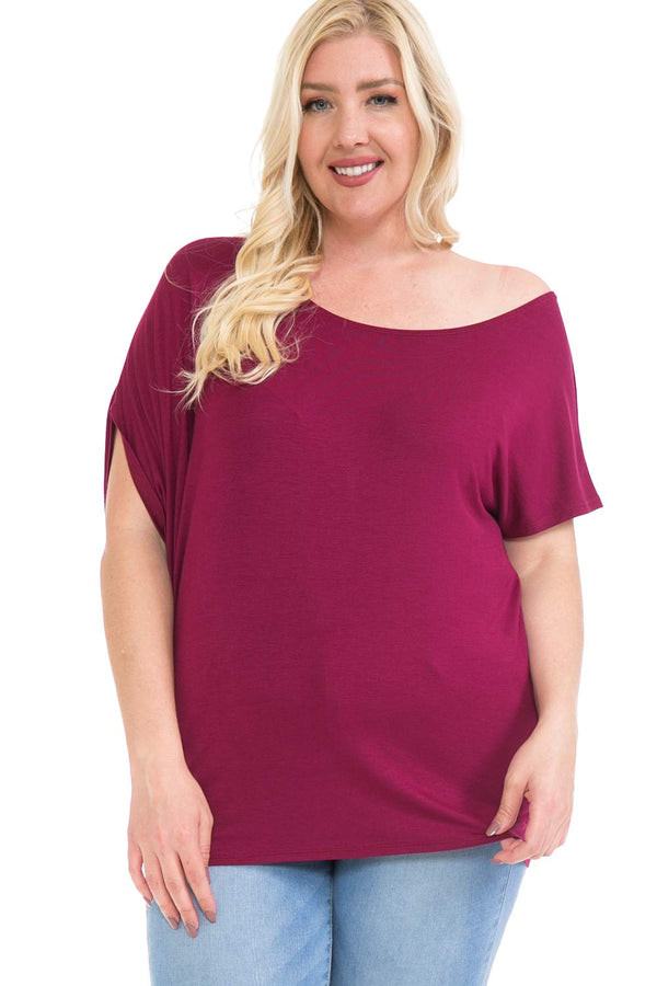 Plus Size Off Shoulder Short Sleeve Wide Round Neck Cover-Up