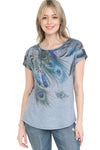 Plus Size Necklace Crew Neck Dolman Short Sleeve Print Top