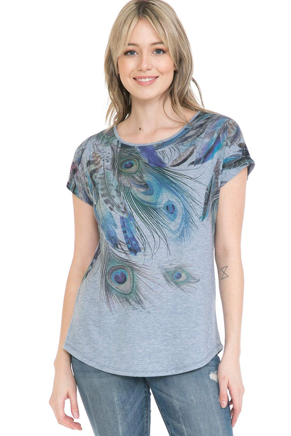 Plus Size Necklace Crew Neck Dolman Short Sleeve Print Top