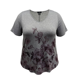 Plus Size Floral V-Neck Short Sleeve Print Top