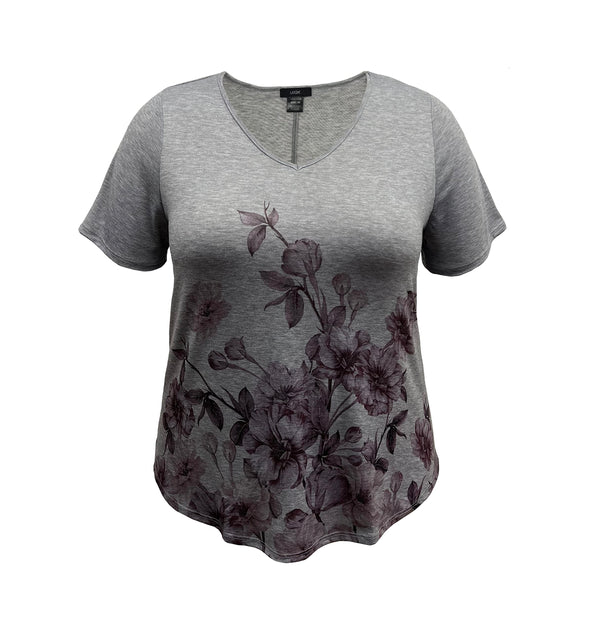 Plus Size Floral V-Neck Short Sleeve Print Top