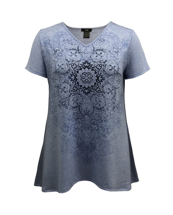 Plus Size Medallion Short Sleeve High-Low Print Top