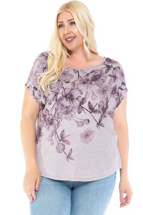 Plus Size Floral Crew Neck Dolman Short Sleeve Print Top