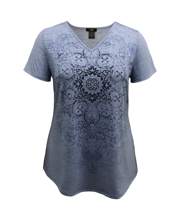 Plus Size Medallion V-Neck Short Sleeve Graphic Print Top