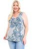Women and Plus Size Teal Paisley V-Neck Printed Tank Top