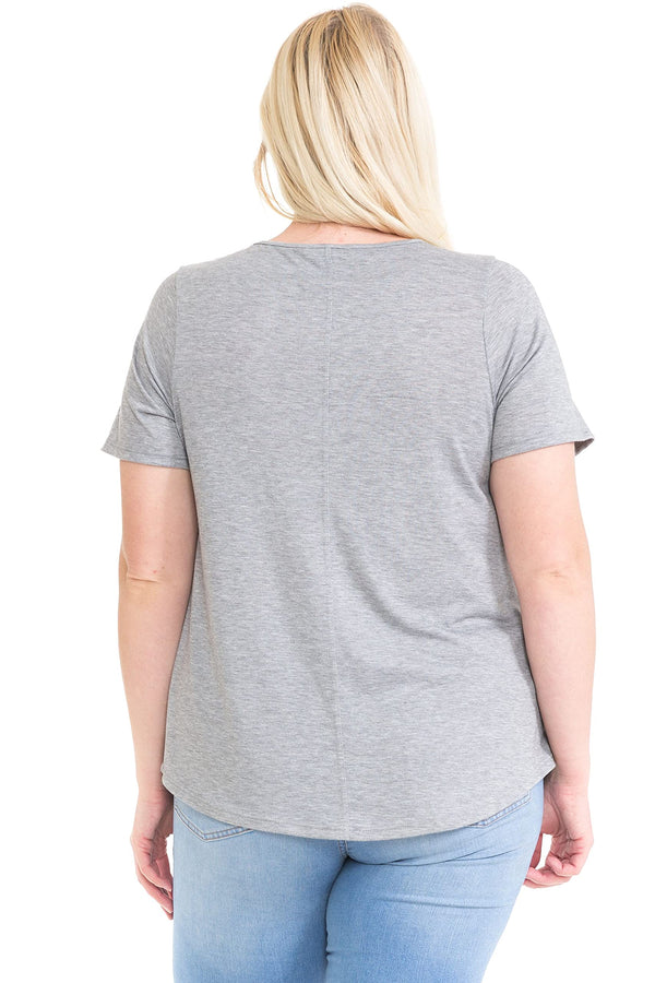Plus Size Medallion V-Neck Short Sleeve Graphic Print Top