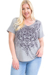 Plus Size Medallion V-Neck Short Sleeve Graphic Print Top