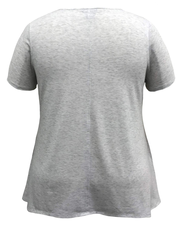 Plus Size Feather High-Low V-Neck Short Sleeve Print Top