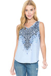Women and Plus Size Blue Floral Crew Neck Printed Tank  Top