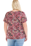 Women and Plus Size Printed Mesh Crew Neck Short Sleeve Ruffle Top