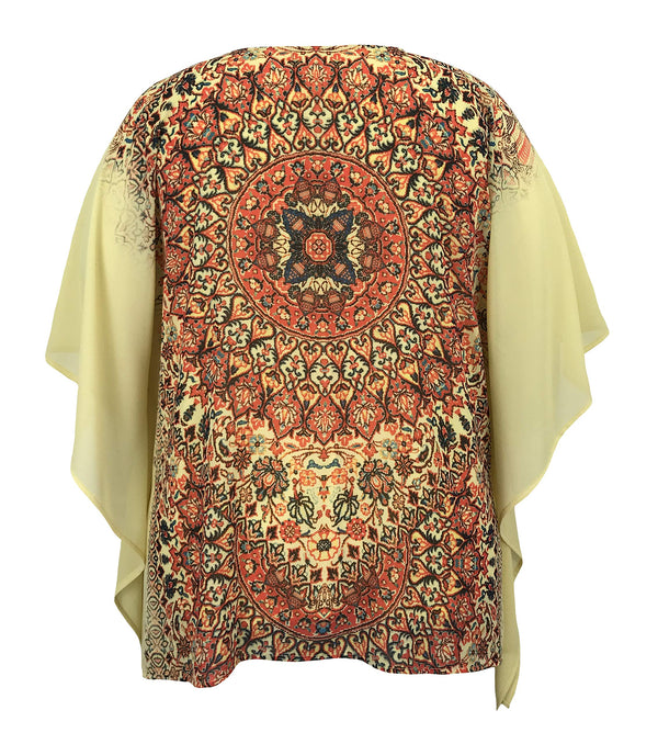 Plus Size Tank Attached Medallion Printed Square Chiffon Poncho Blouse