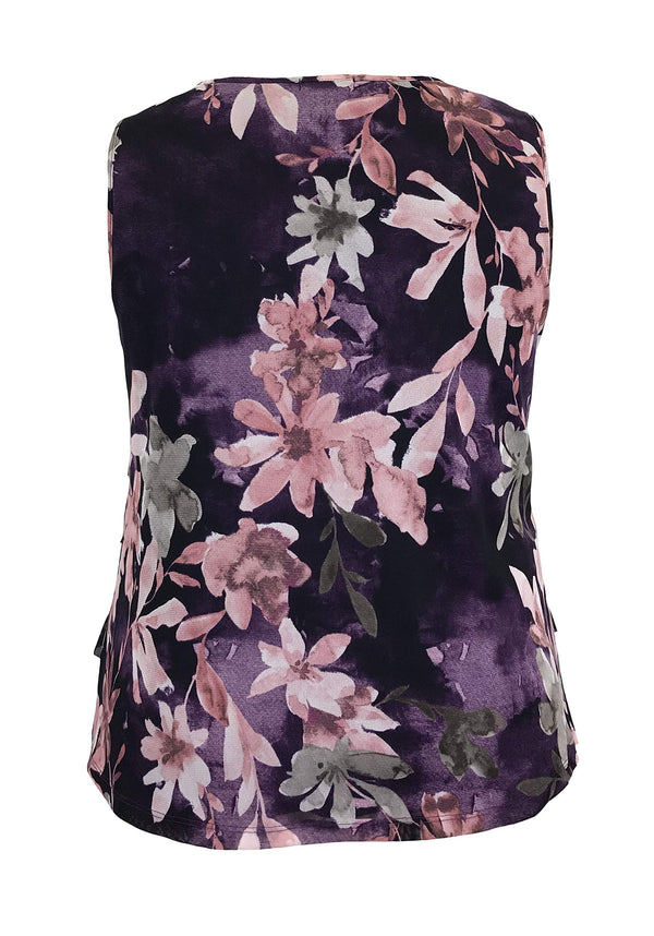 Plus Size Printed Mesh Crew Neck Ruffle Tank
