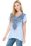 Plus Size Navy Paisley High-Low Hem V-Neck Short Sleeve Print Top