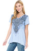 Plus Size Navy Paisley High-Low Hem V-Neck Short Sleeve Print Top