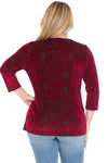 Women and Plus Size Red Burn Out Velvet Medallion Top