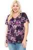Women and Plus Size Printed Mesh V-Neck Short Sleeve Ruffle Top