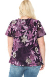 Women and Plus Size Printed Mesh V-Neck Short Sleeve Ruffle Top