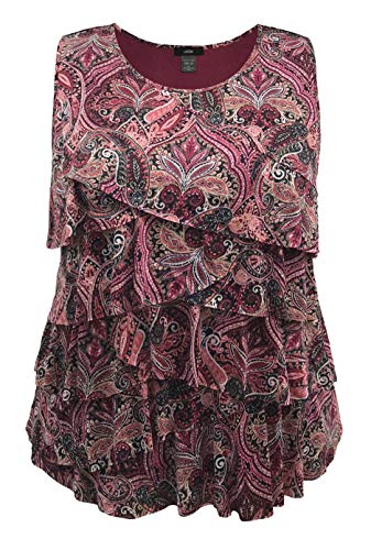 Women's Printed Mesh Crew Neck Ruffle Tank