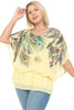 Women and Plus Size Tank Attached Feather Printed Elastic Waist Chiffon Poncho Top