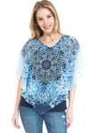 Women's Double-Layered Medallion Print Chiffon Poncho Blouse Top