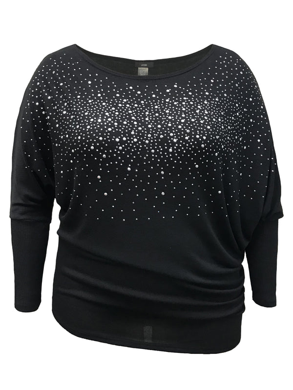 Black Studded Off-Shoulder Sweater