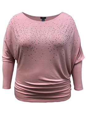 Mauve Studded Long Sleeve Off-Shoulder Top