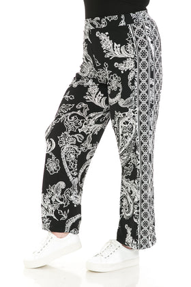 Plus Size ITY Paisley Border Print Wide Leg Pants