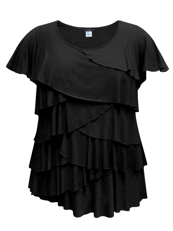 Women's Crew Neck Short Sleeve Ruffle Top