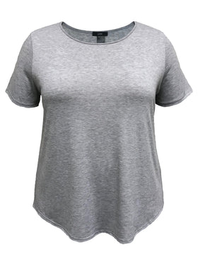 Plus Size Solid Crew Neck Short Sleeve Heather Top