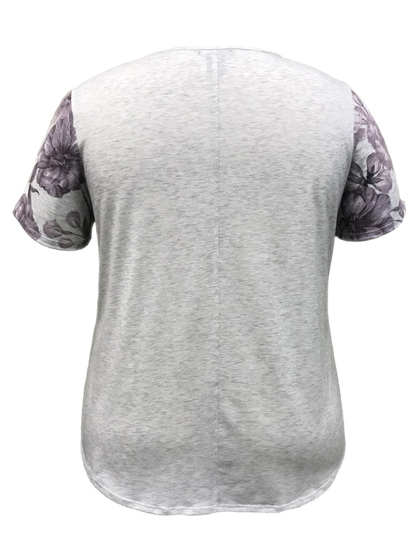 Purple Floral Short Sleeve Print Top