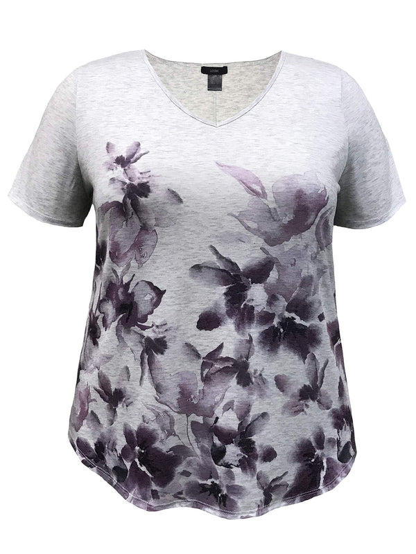 Violet V-Neck Short Sleeve Print Top