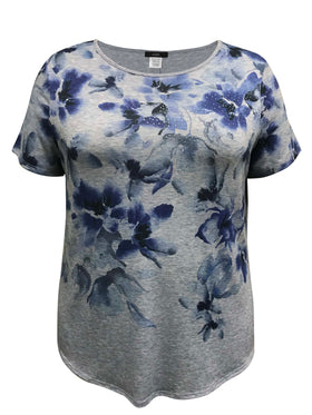 Short Sleeve Blue Floral Print Top