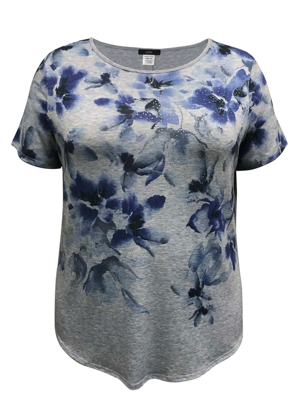 Short Sleeve Blue Floral Print Top