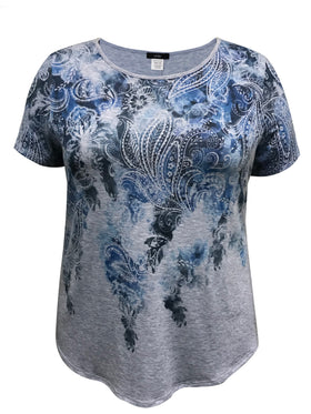 Blue Paisley Short Sleeve Print Top