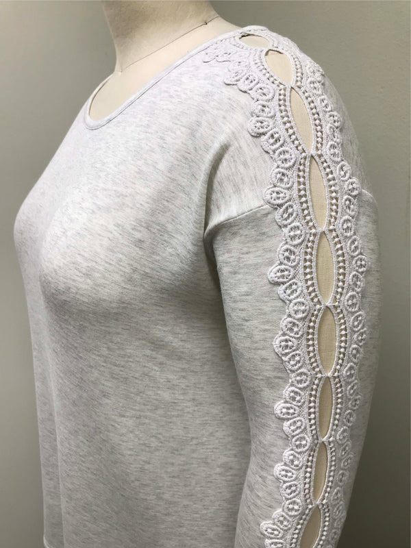 Detailed Crochet Sleeve Sweatshirt