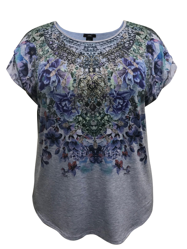 Necklace Crew Neck Dolman Short Sleeve Print Top