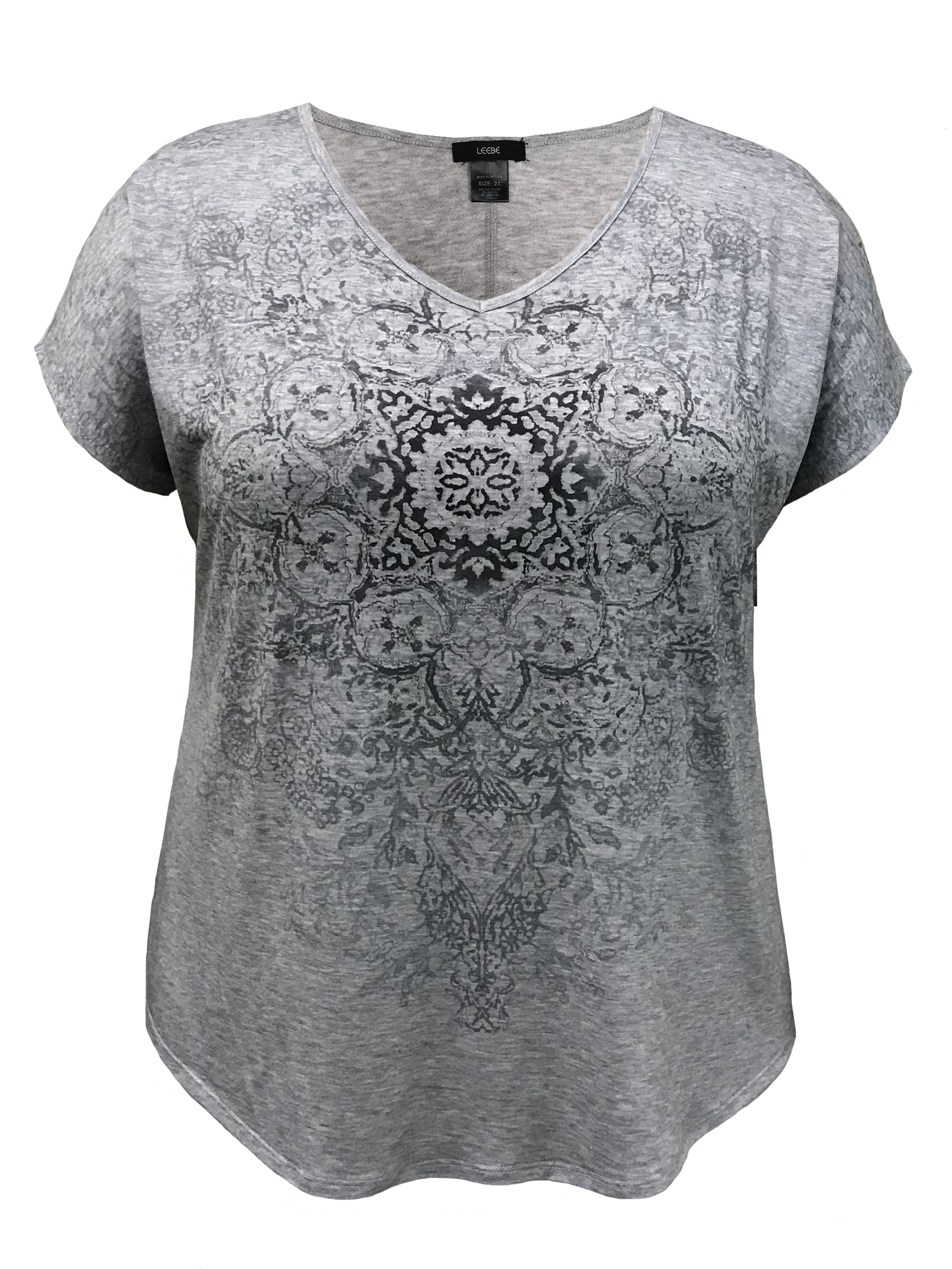 トップス YILON Lace gather tops GRAY Women's Medallion V-Neck Dolman Short Sleeve Top | Leebe