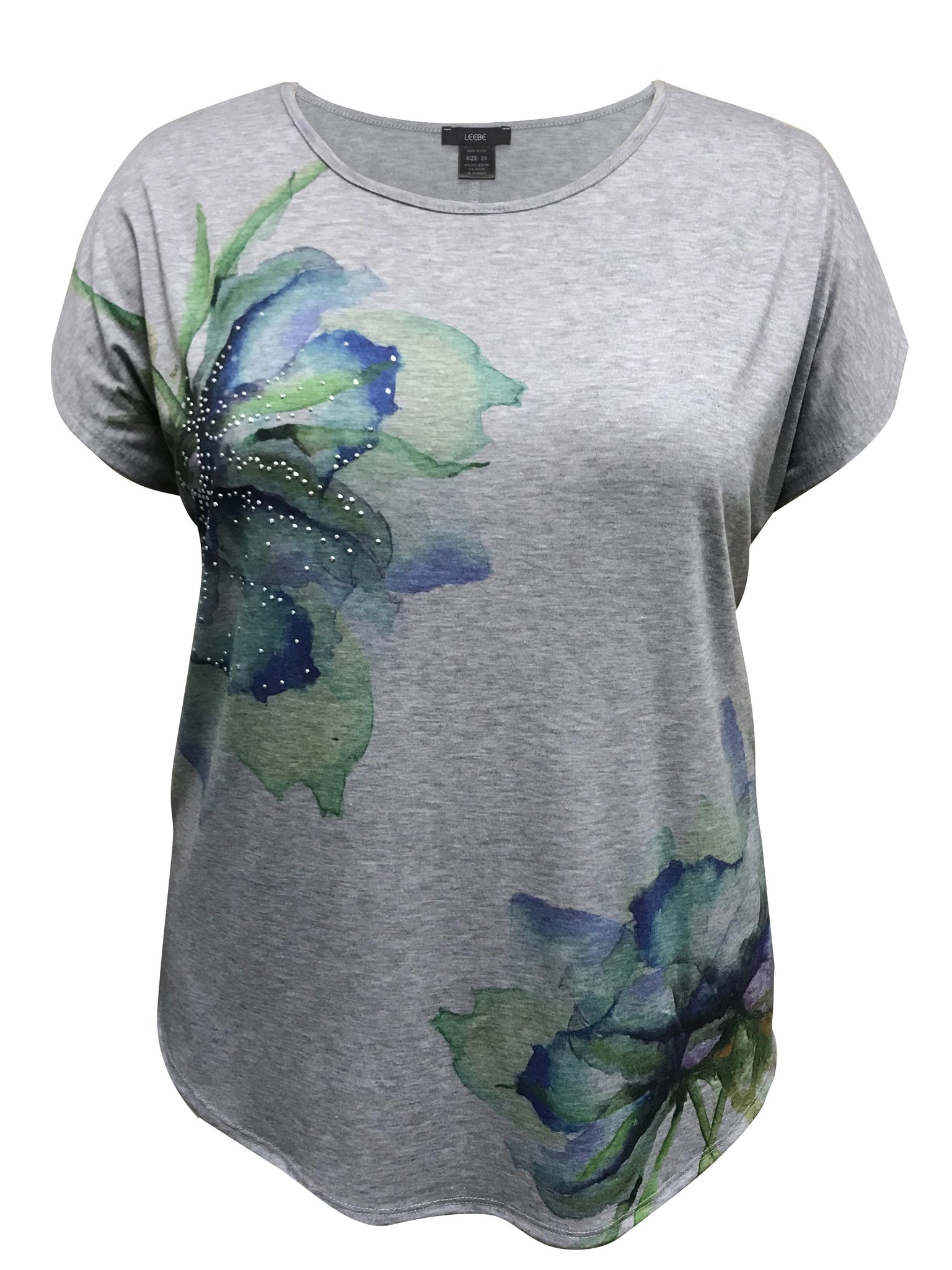 Dolman Short Sleeve Green Floral Print Top | Leebe